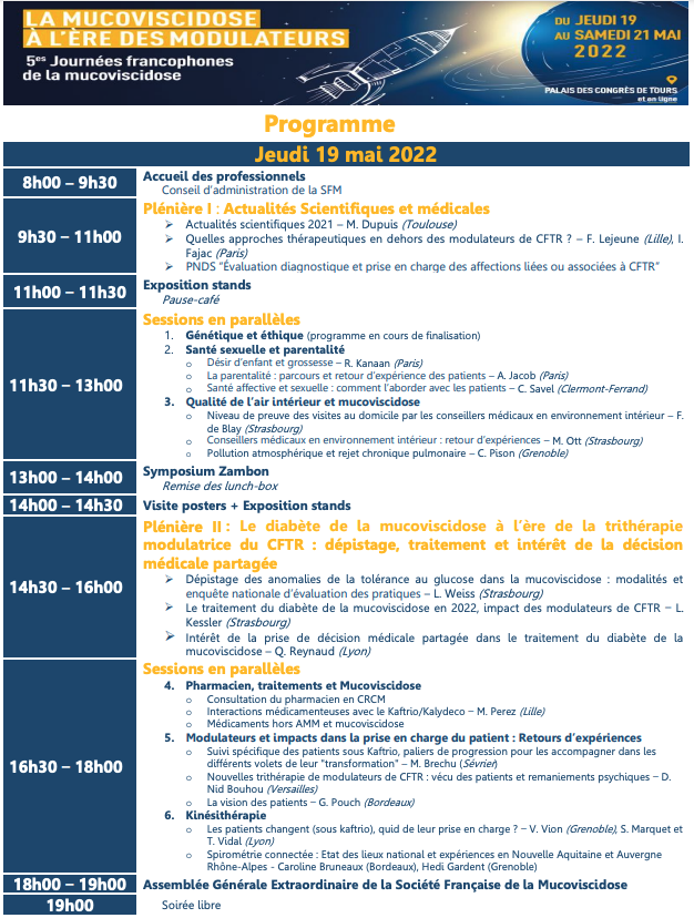 Programme Journées Francophones de la Mucoviscidose 2022